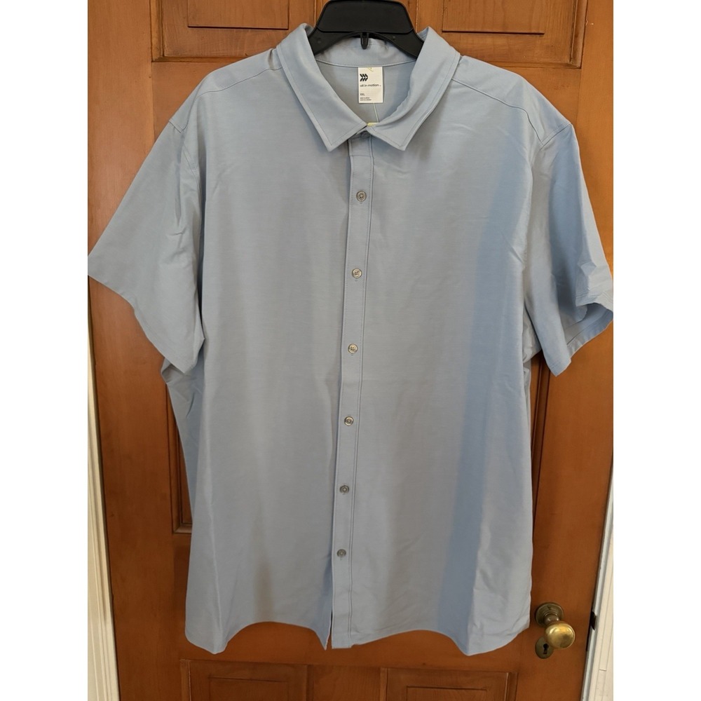 Men's All In Motion Light Blue Woven Button-Up Gray Active Shirt Size XXL NWT